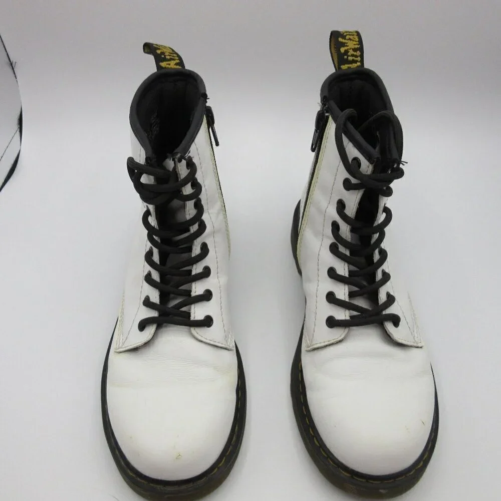 Dr. Martens Boots White 1460 Leather Lace Up Side Zip Punk Winter Kids 4 EU 36